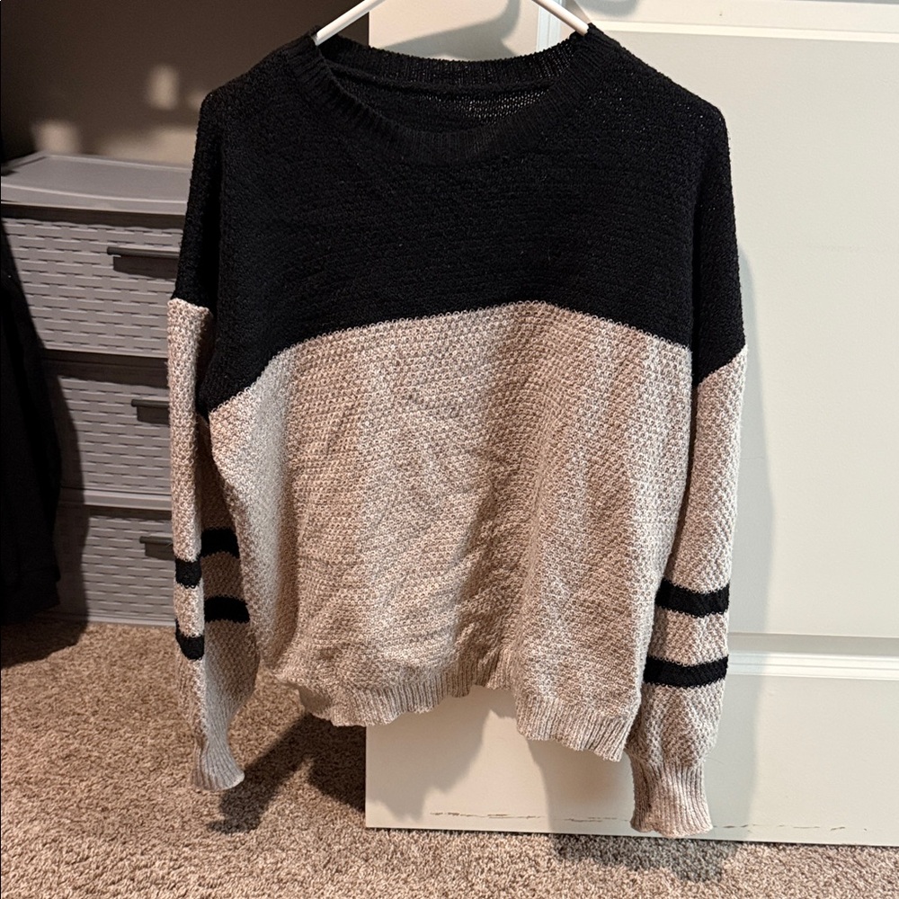 Black and Beige Colorblock Knit Sweater